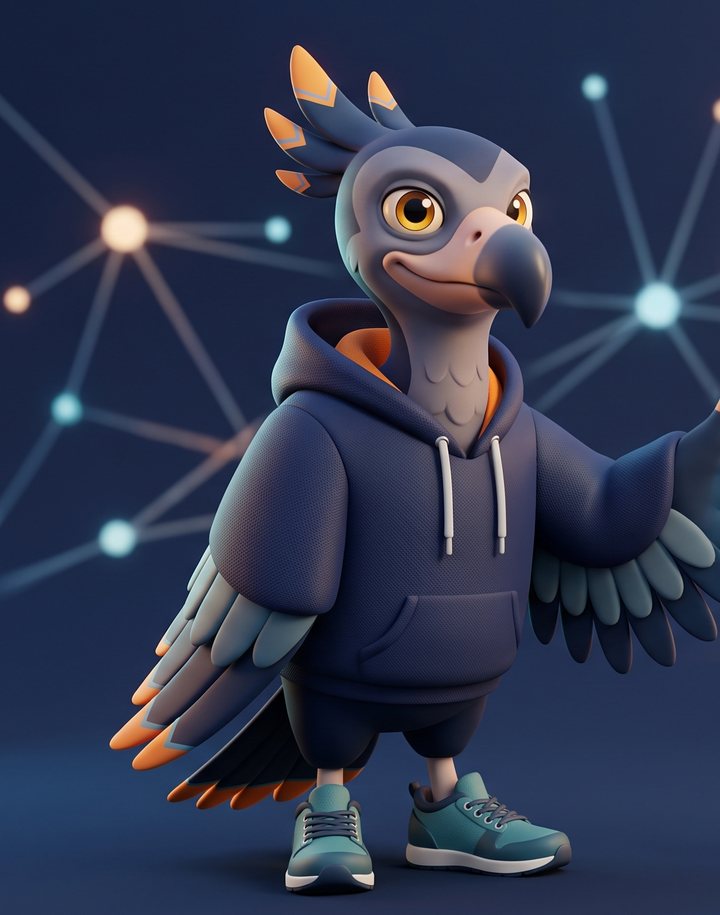 Vulture mascot in a hoodie, ready to rewrite a CV